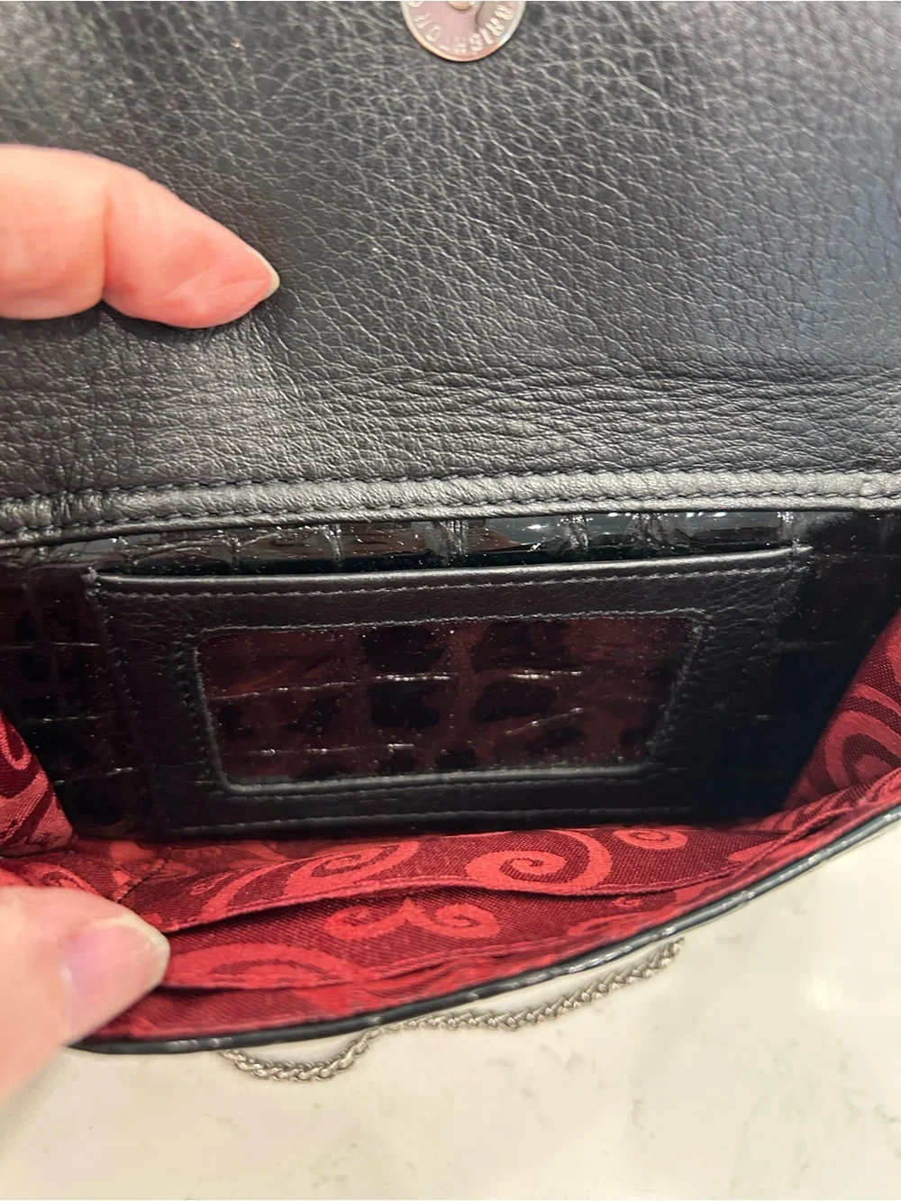 Brighton Black Patent Croc-Embossed Rose Crossbody Bag